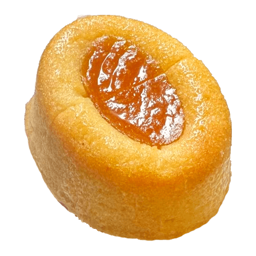 Tendresse aux fruits de la passion: Biscuit moelleux à base de farine d’amandes, trempé dans du sirop et coulis de fruits de la passion.